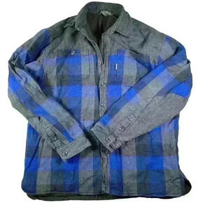 AVALANCHE Cotton Fleece Lined Blue Plaid Flannel Jacket Pockets Button Men Large